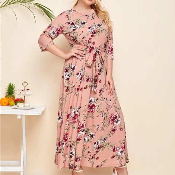 Boho green  floral print belted maxi dress - Picture 8 of 11